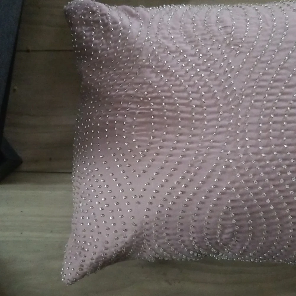 Silver Beaded Mauve Decorative Throw Accent Pillow
